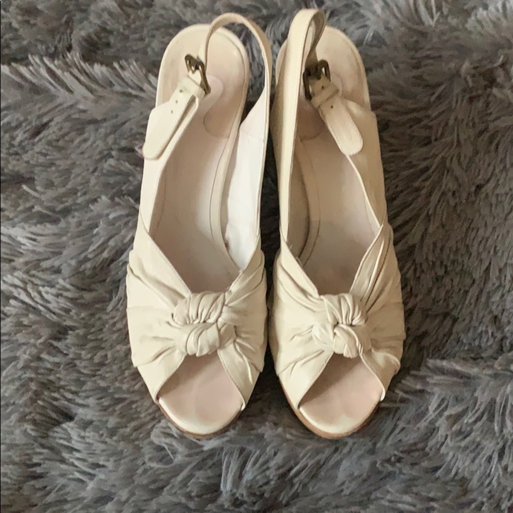 Chloe Cream Leather Slingback Heels Shoes 37.5